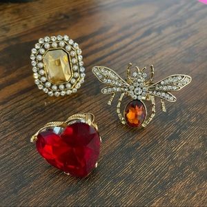 Bundle of 3 Statement Rings